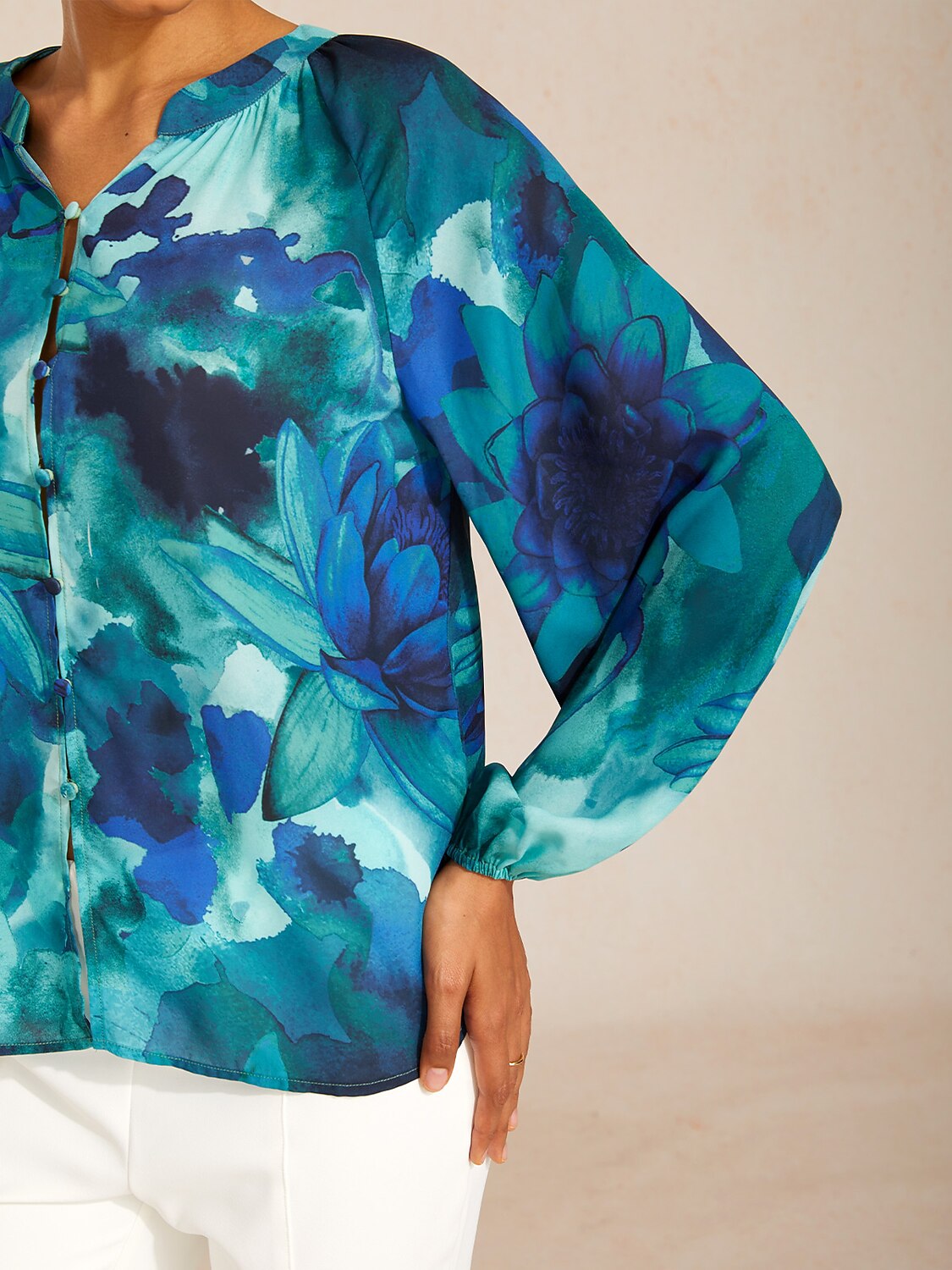 Ocean Bloom Reverie Floral Chiffon Crop Top