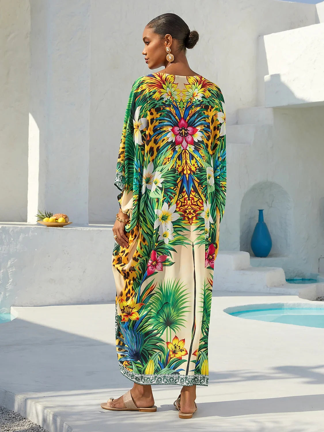 Tropical Temptation Flowy Chiffon Lepord Kaftan