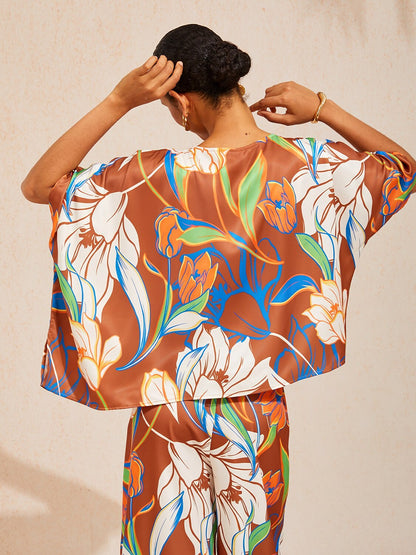 Desert Orchid Silky Satin Batwing Top