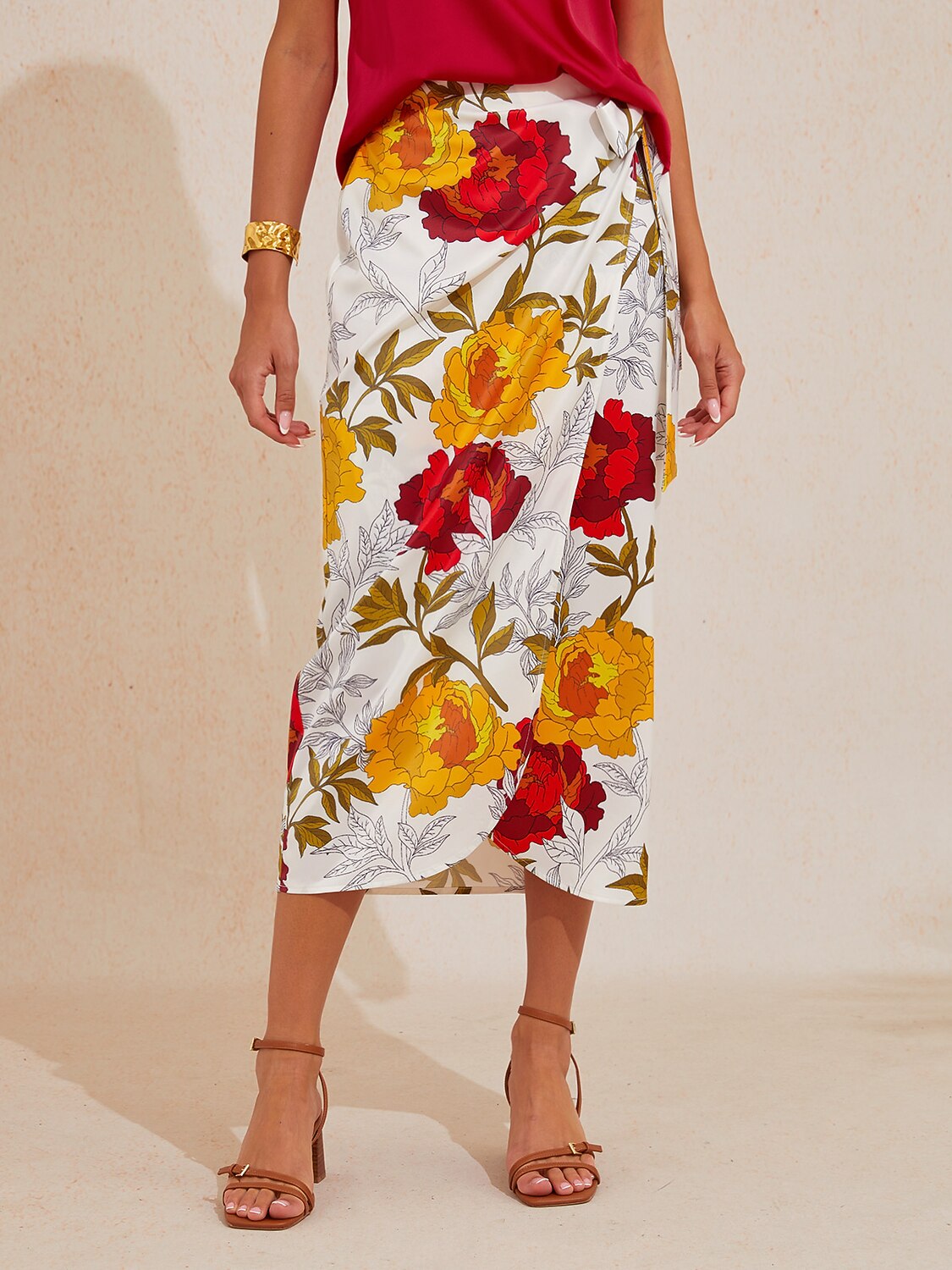 Emerald Rose Garden Silky Satin Wrap Skirt