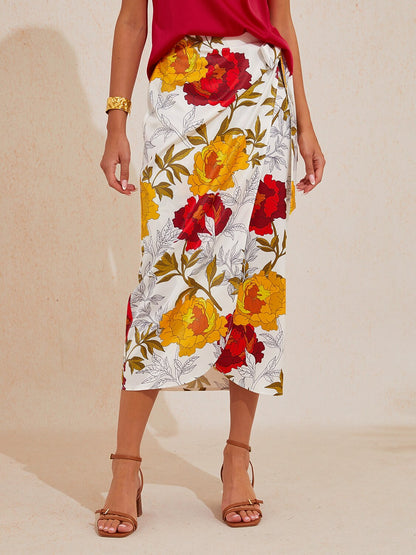 Emerald Rose Garden Silky Satin Wrap Skirt