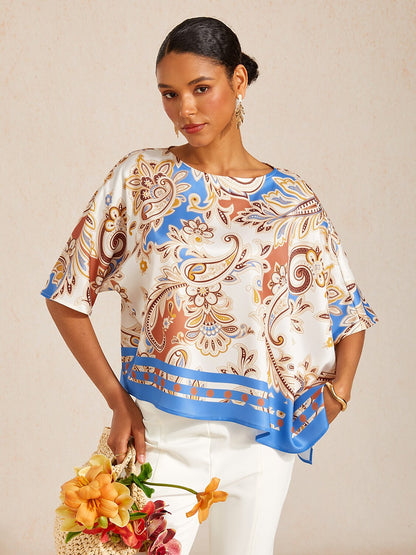 Royal Paisley Flora Silky Satin Dolman Top