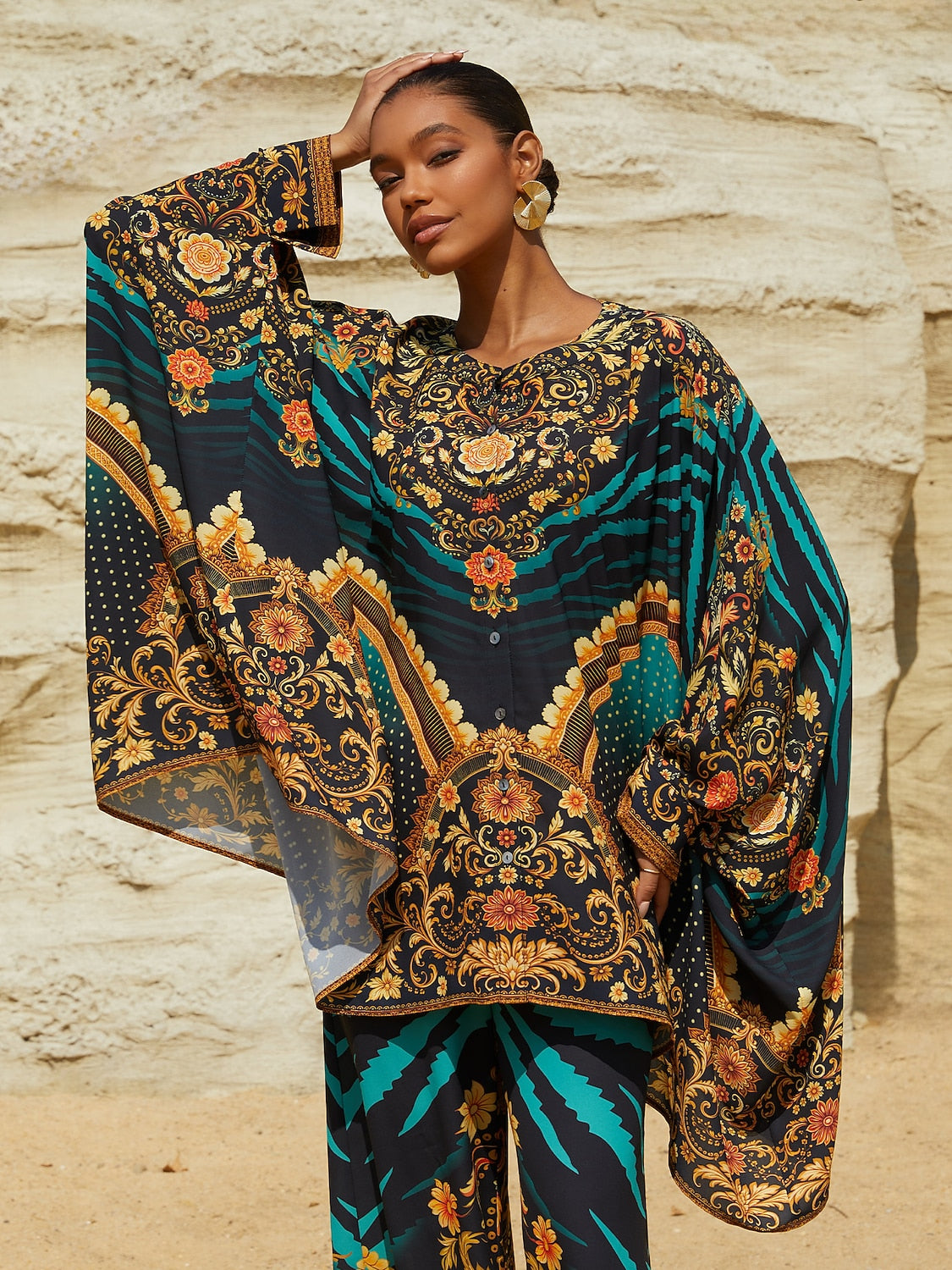 Tropische Verführung Fließende Chiffon-Dolman-Ärmel-Bluse