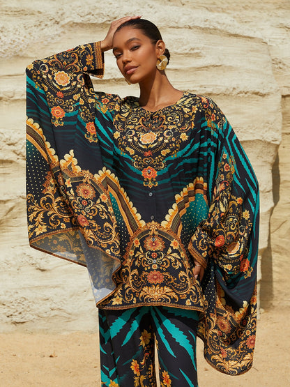 Tropische Verführung Fließende Chiffon-Dolman-Ärmel-Bluse
