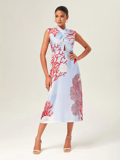 Elegant Ocean Tie Maxi Dress