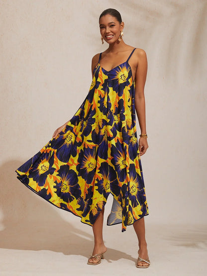 Vacation Sun Floral Rayon Cami Dress