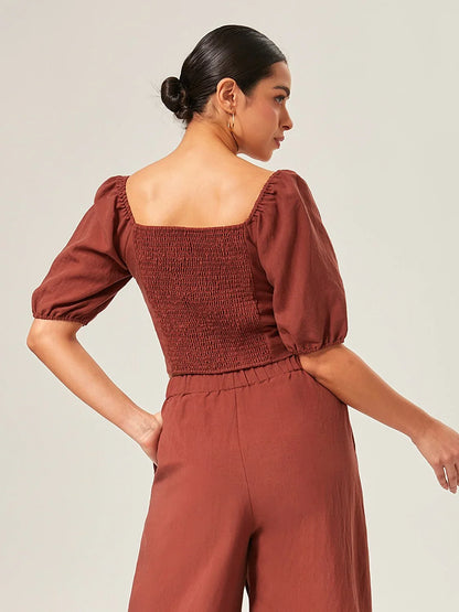 Lyocell-Blend Smocked Blouse