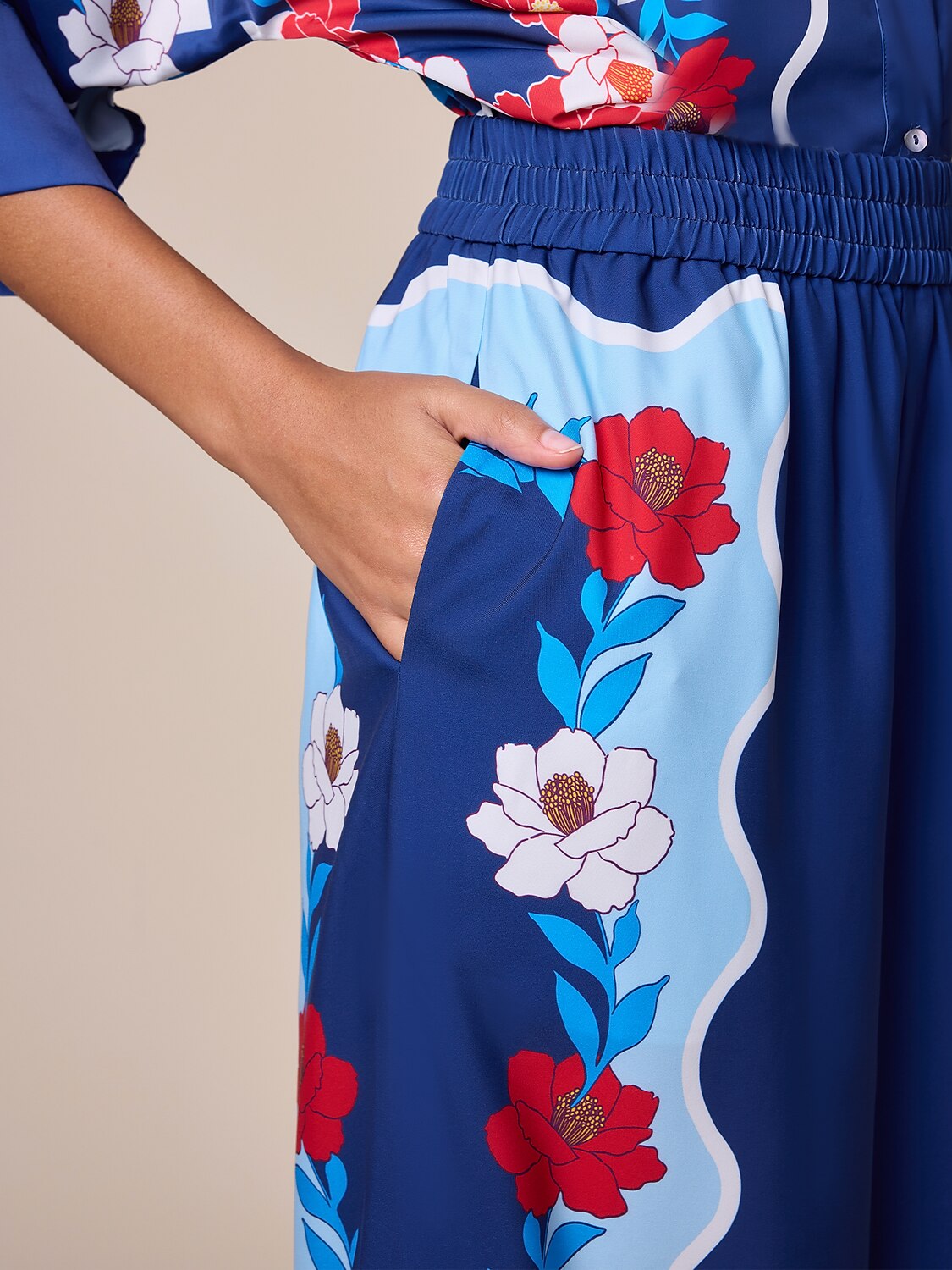 Satin Loose Wide Leg Vacation Artistic/ Retro Printing Causal Pants