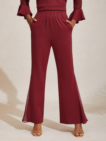Elegant Chiffon Sheer Panels Flared Pants