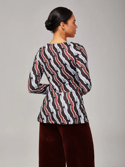 Ripple Print Stretch Off-Shoulder Top