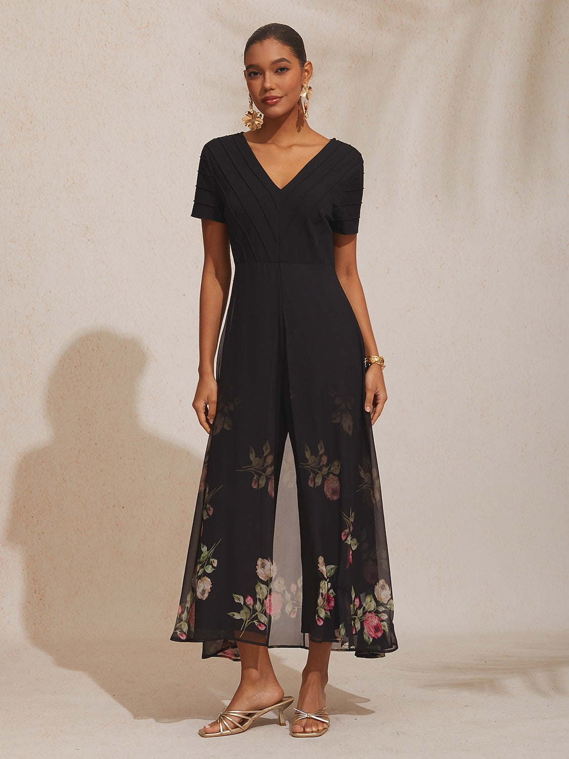 Tencel Roma Gradient Print Patchwork Jumpsuit Vacation Party