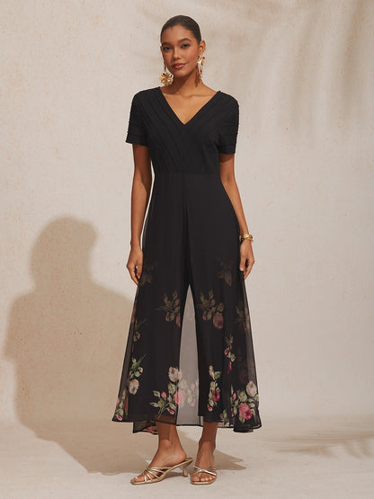 Tencel Roma Gradient Print Patchwork Jumpsuit Vacation Party
