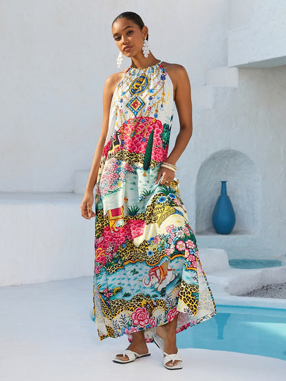 Land of Wonder Vacation Silky Satin Maxi Dress