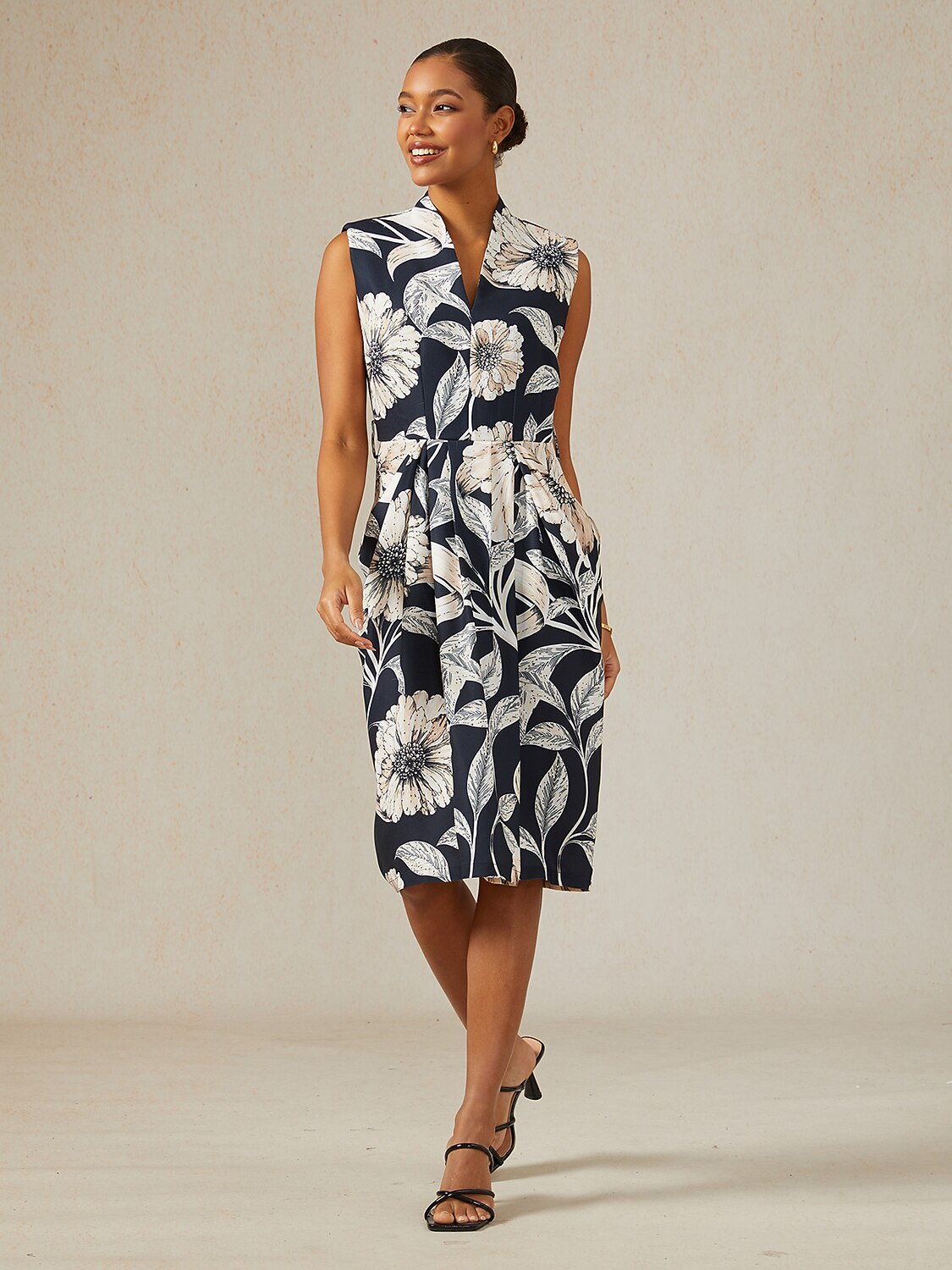 Golden Petal Slub Fabric Party Midi Dress
