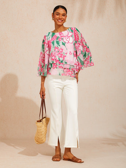 Ocean Paisley Flora Chiffon Layered Blouse
