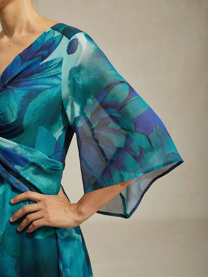 Jungle Butterfly Flowy Chiffon Maxi Dress