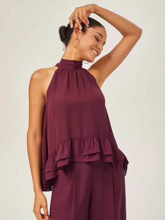 Romantic Ruffled Chiffon Halter Top