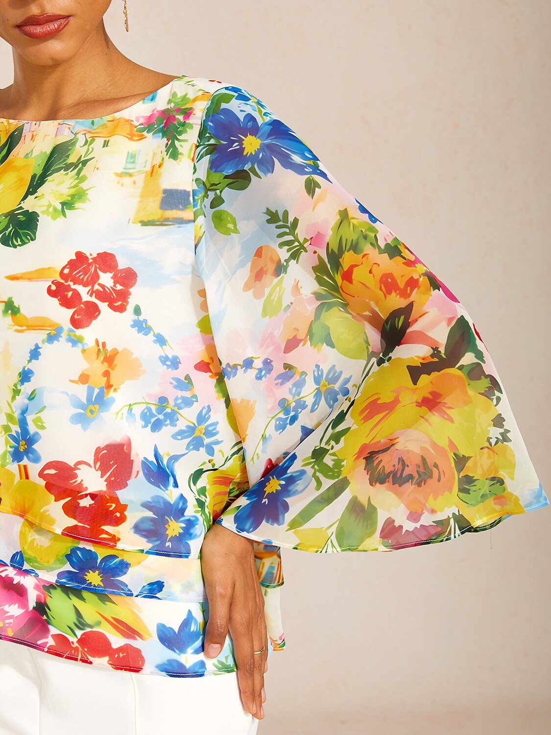 Ocean Paisley Flora Chiffon Layered Blouse