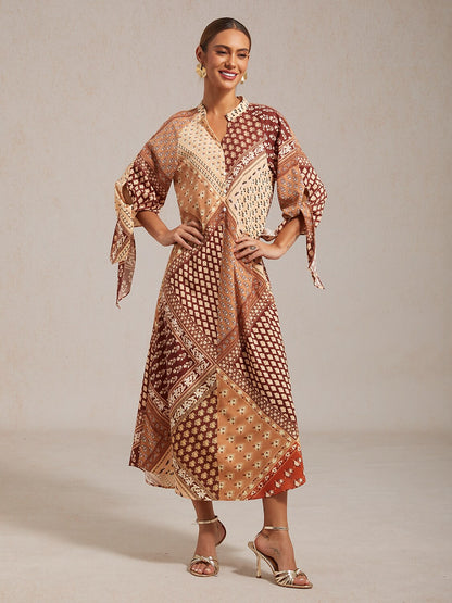 Geometric Floral Patchwork Print Maxi Dress