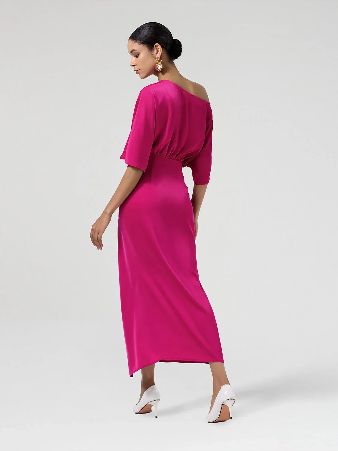 Satin Knotted Wrap Drop Shoulder Maxi Dress