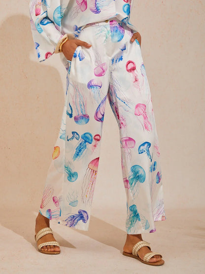 Ethereal Jellyfish Drift Silky Satin Pants