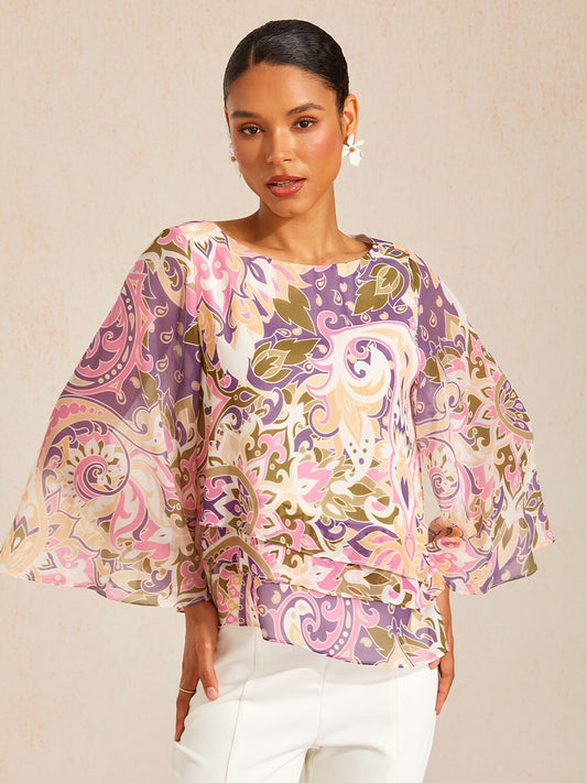 Lavender Paisley Flora Flowy Chiffon Top