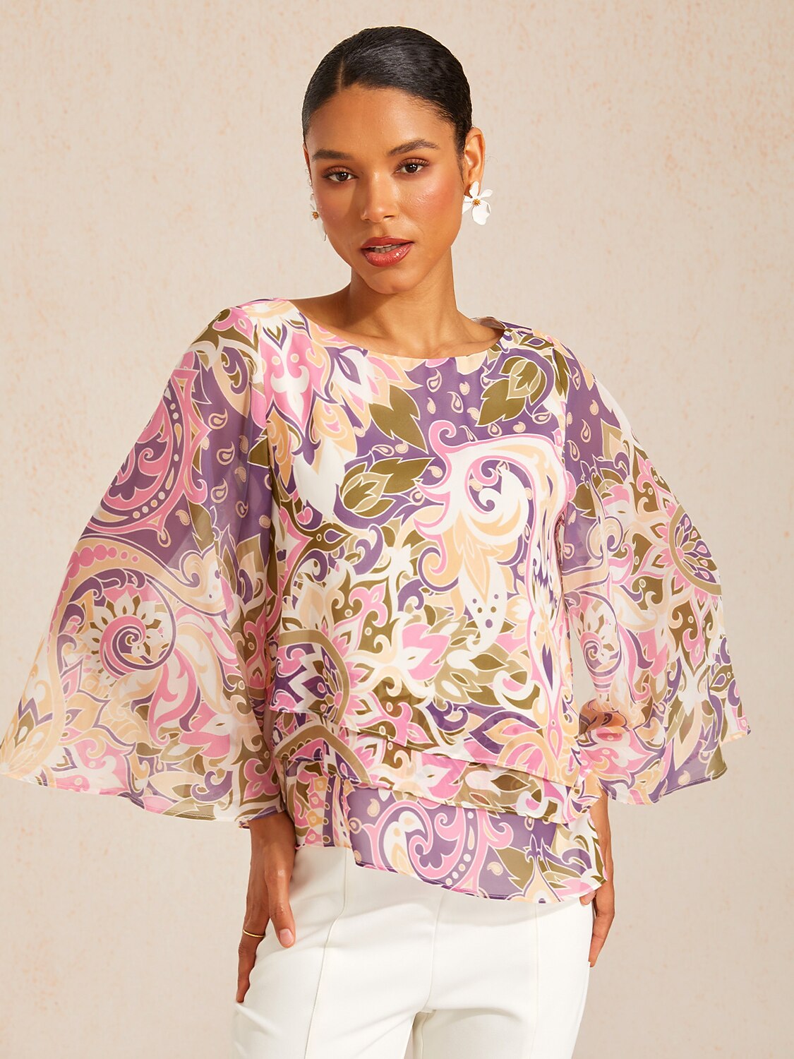 Ocean Paisley Flora Chiffon Layered Blouse