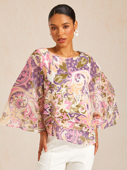Wild Hibiscus Dream Flowy Chiffon Layered Blouse