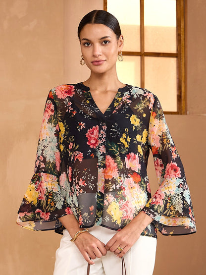 Moonlight Blossom Flowy Chiffon Blouse