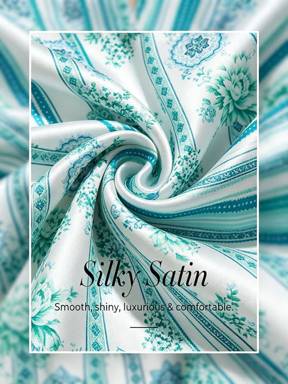 Satin Maxikleid mit Stehkragen und Blumenmuster