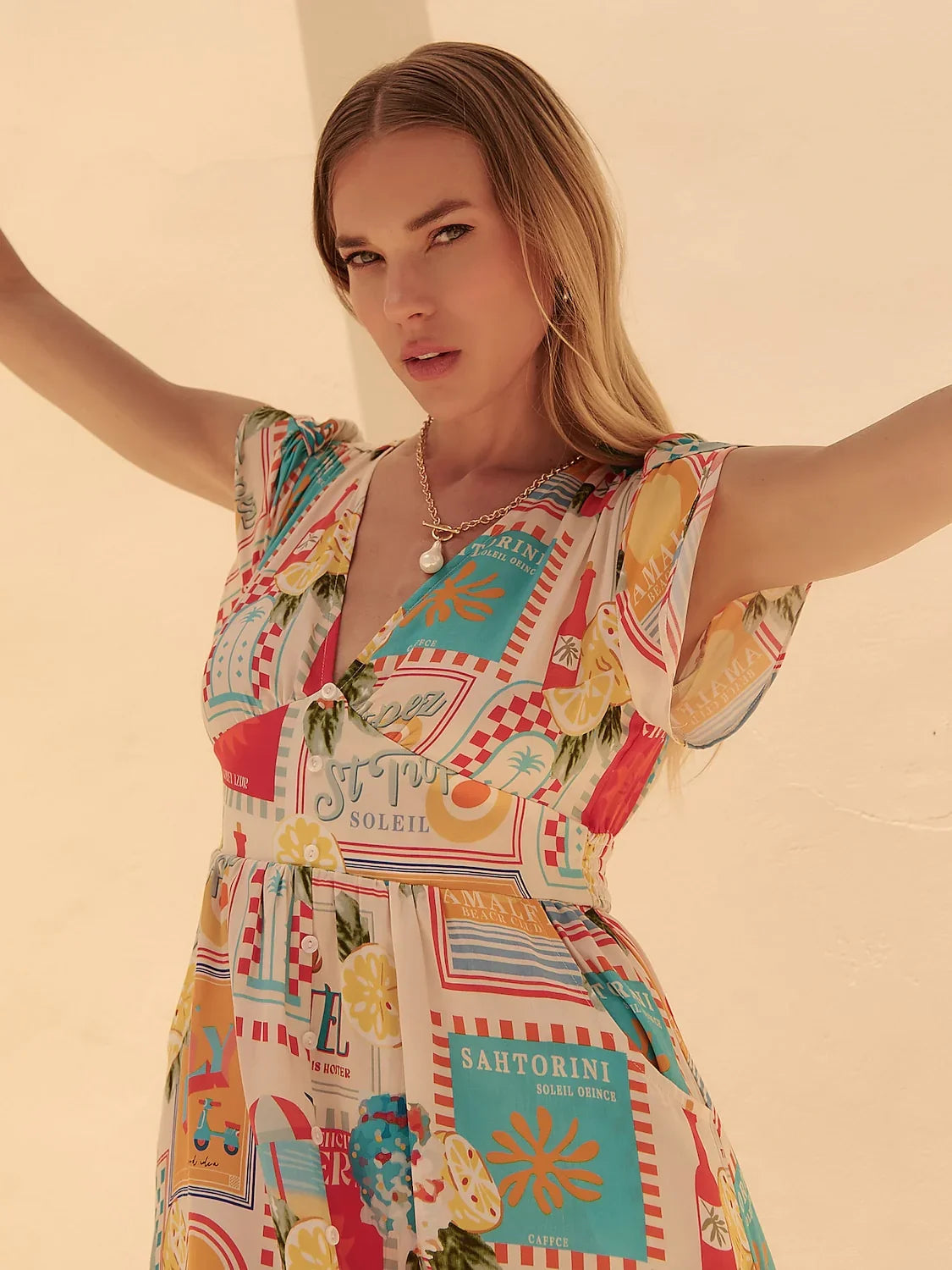 Ocean-Inspired Tencel Puff Balloon Sleeves Maxi Vacation Dress