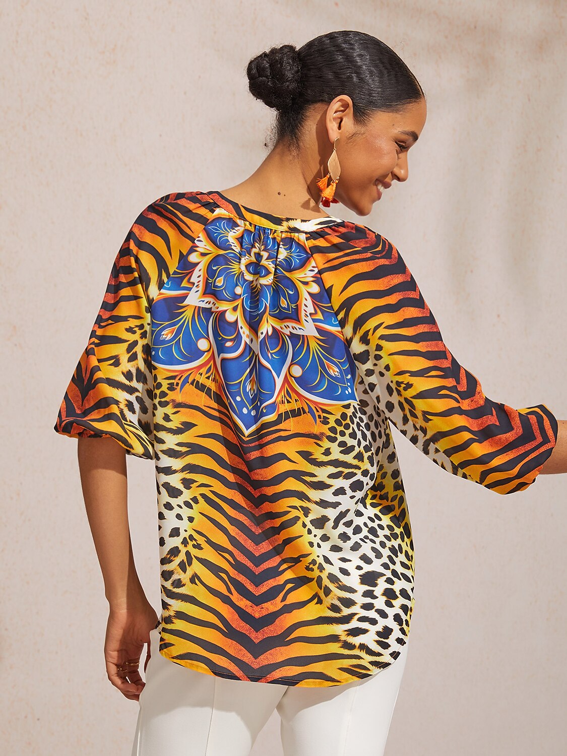 Vintage Baroque Chiffon Raglan Sleeve Blouse