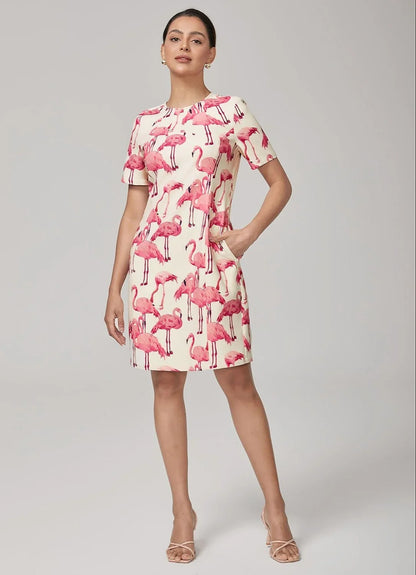 Flamingo Print Stretch Mini Dress