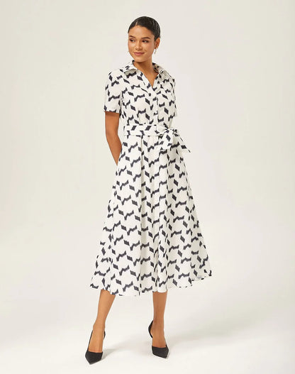 Monochrome Geometric Faux-Linen Dress