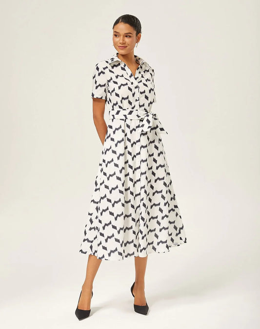 Monochrome Geometric Faux-Linen Dress