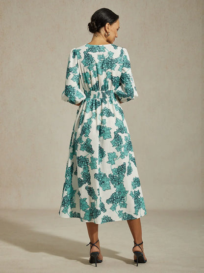 Floral Print Airy Linen Look Maxi Dress