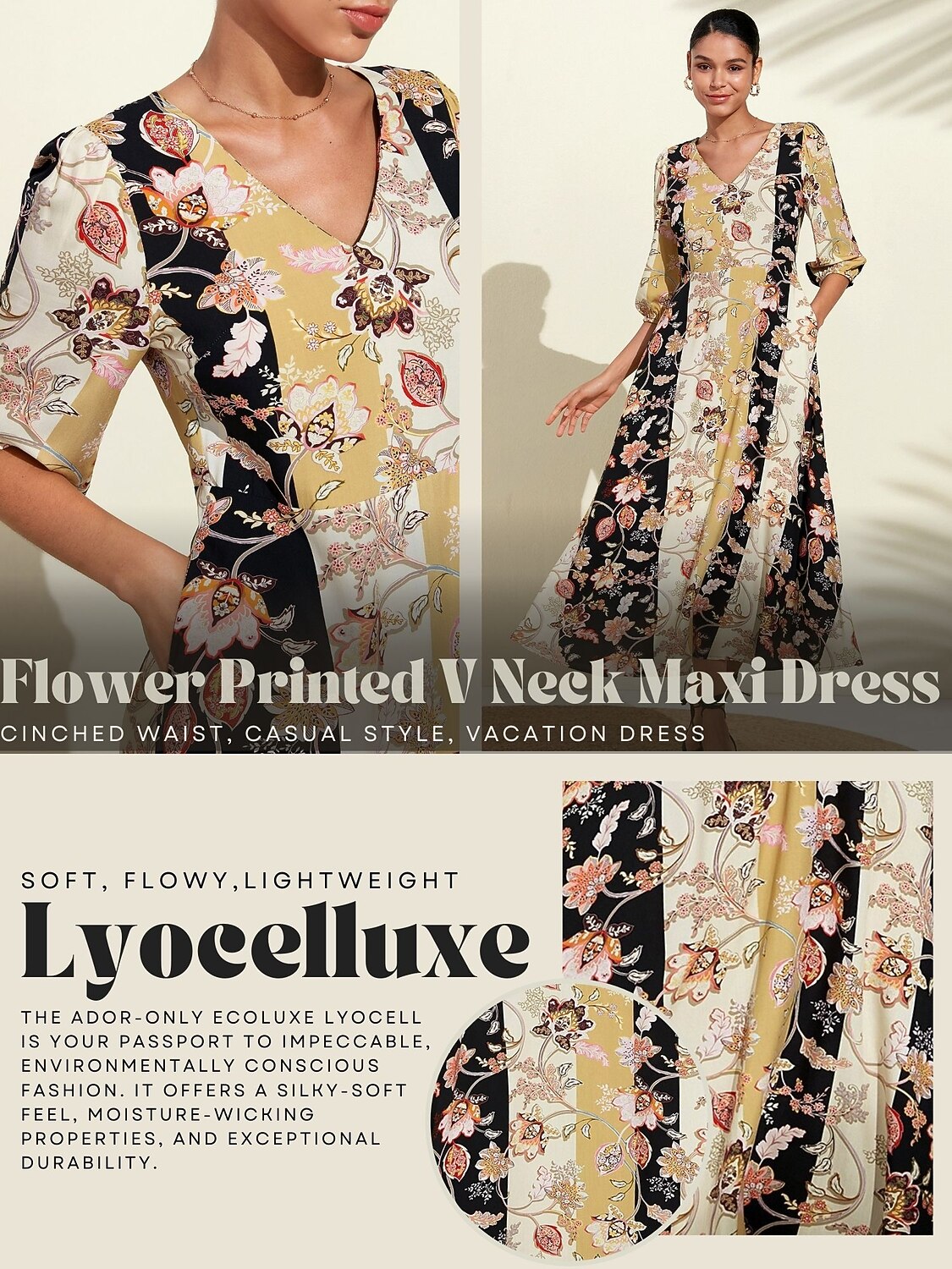 Floral Maxi Weddig Guest Dress with Pocket