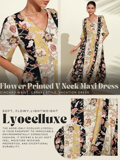 Floral Maxi Weddig Guest Dress with Pocket