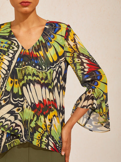 Jungle Butterfly Flowy Chiffon Blouse