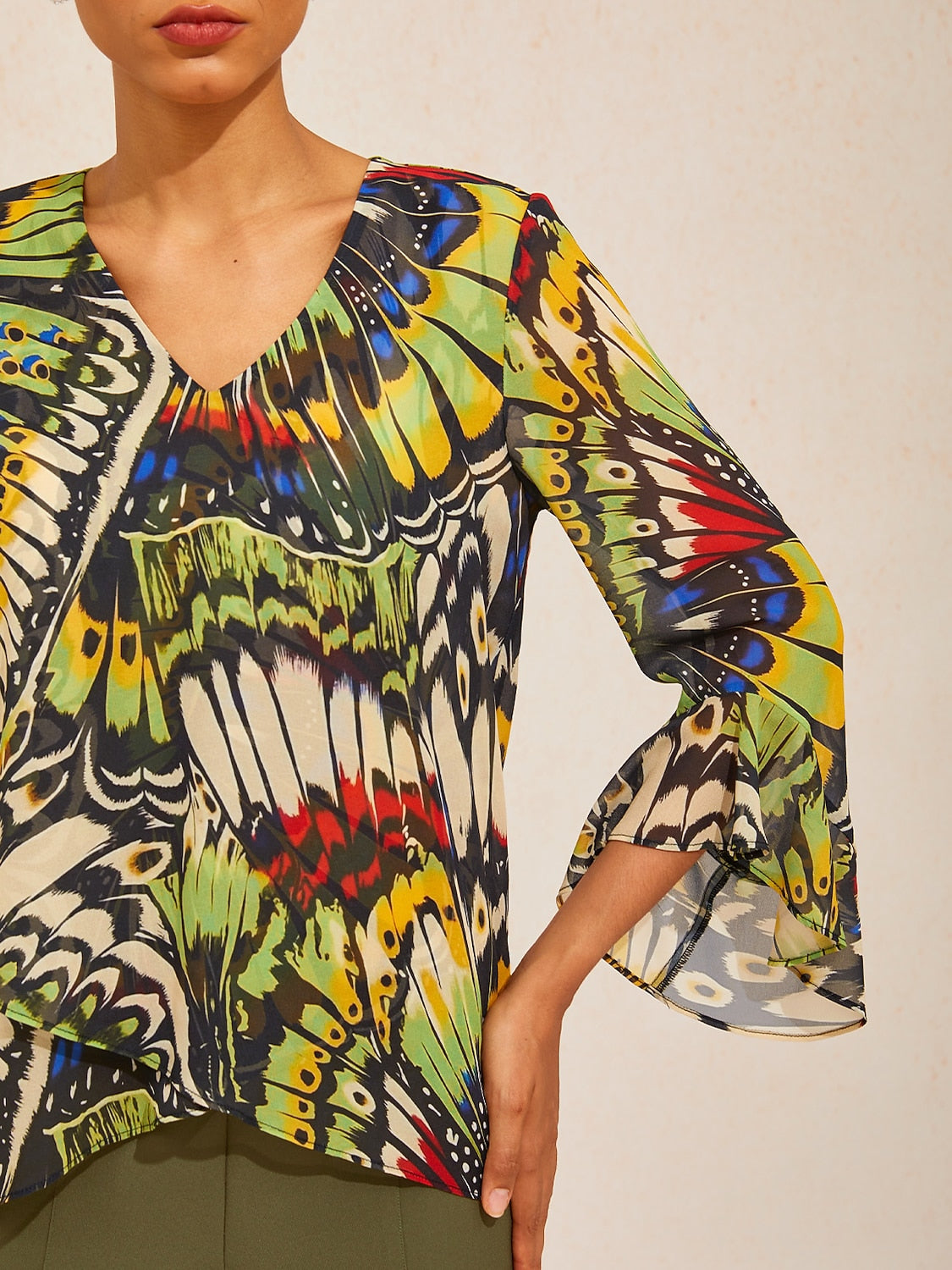 Green Mandala Floral Flowy Chiffon Blouse