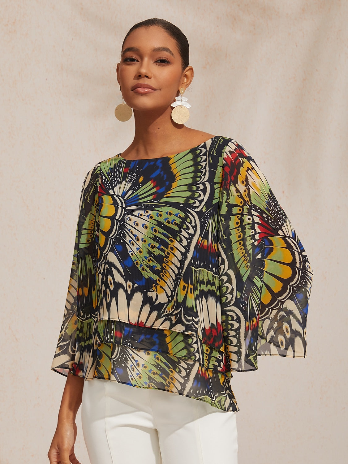 Ocean Paisley Flora Chiffon Layered Blouse