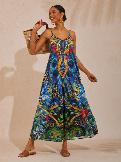 Jungle Wild Party Silky Satin Feather Jumpsuit
