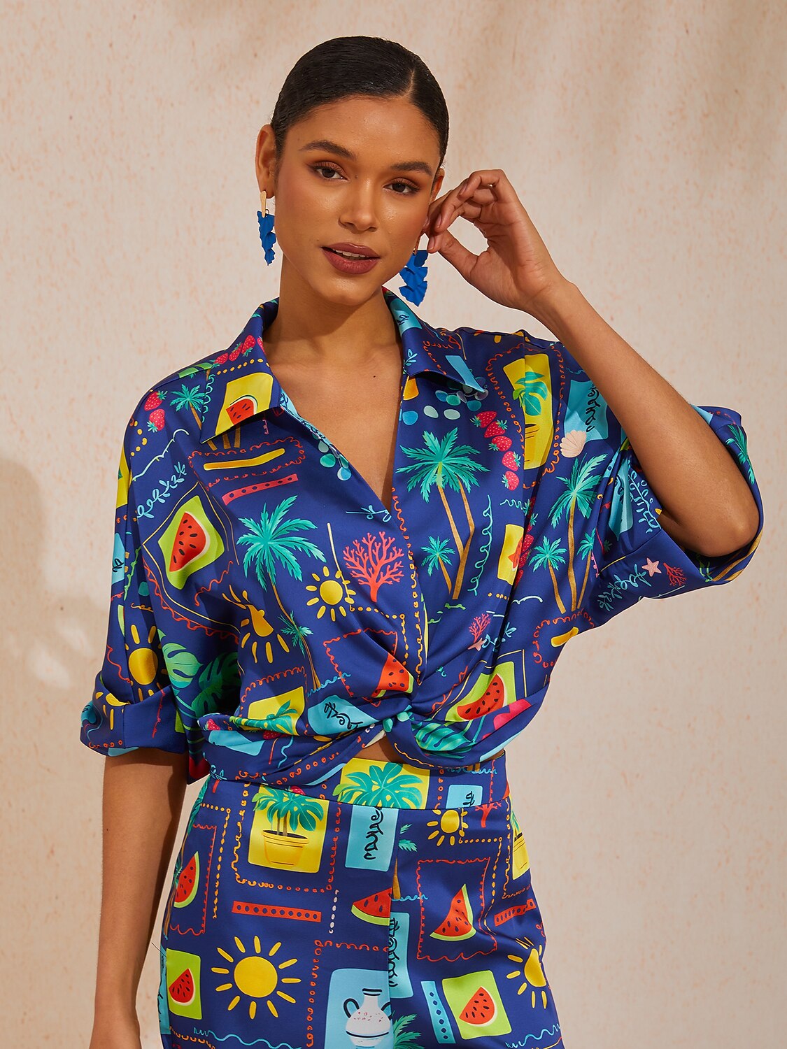Summer Escape Silky Satin Dolman Sleeve Shirt