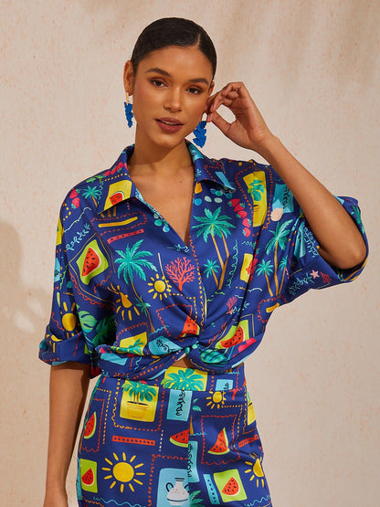 Summer Escape Silky Satin Dolman Sleeve Shirt