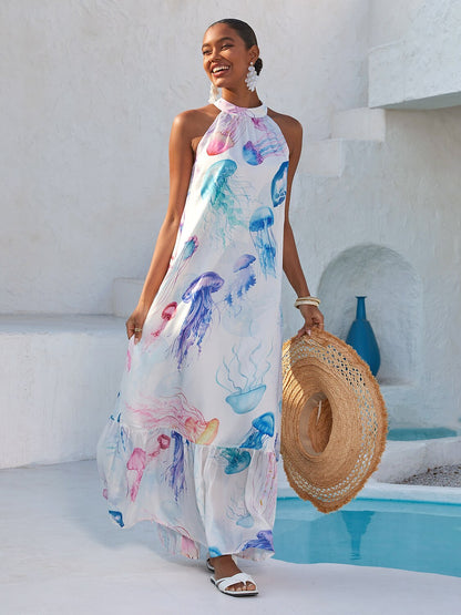 Ätherisches Quallen-Chiffon-Maxikleid mit schwebendem Design
