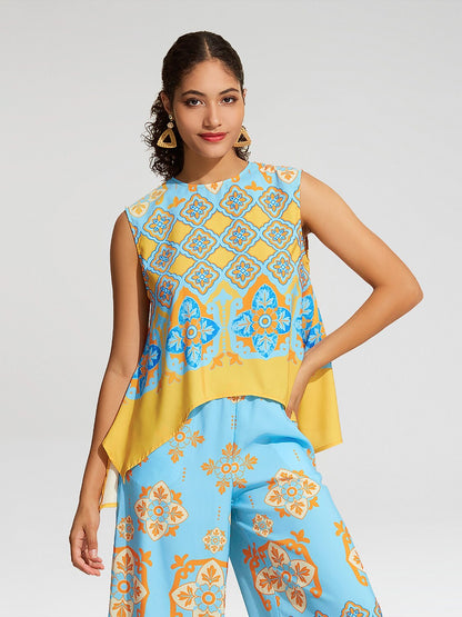 Camisole Satin Ethnic Print Boho Tank Top