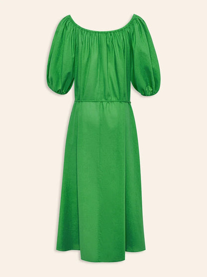 Cotton Resort Loose Fit Off-Shoulder Puff Maxi Dress