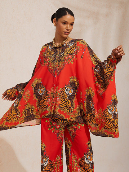 Tropische Verführung Fließende Chiffon-Dolman-Ärmel-Bluse