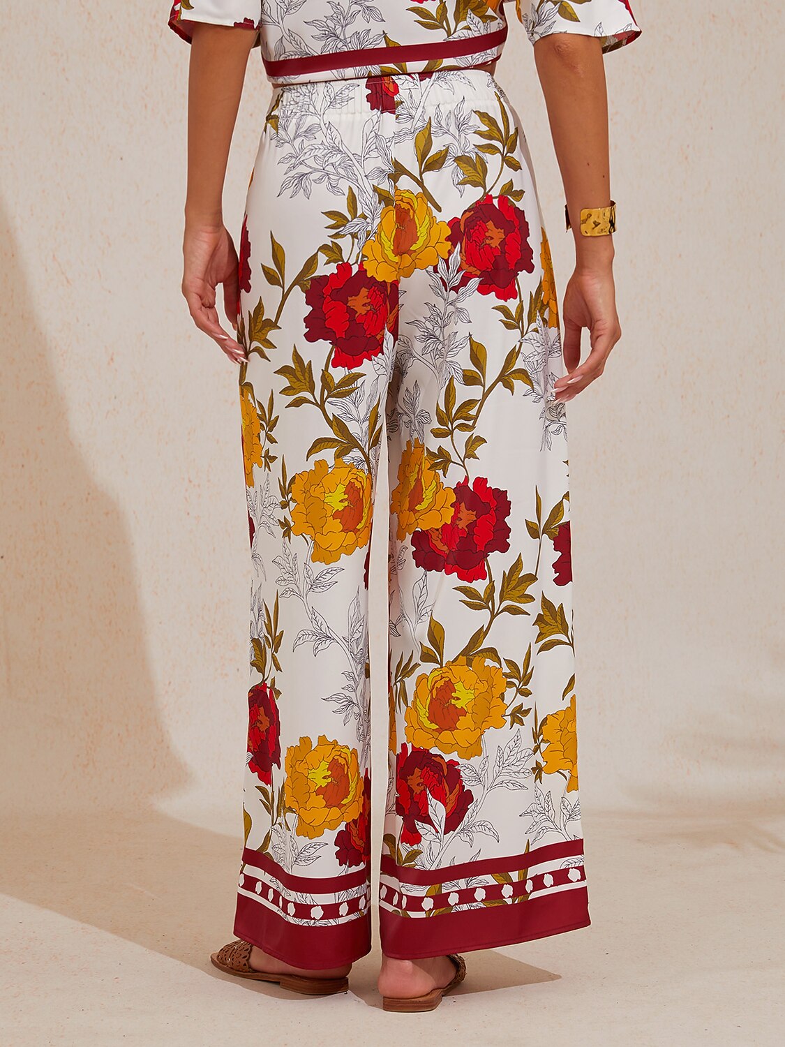Amber Rose Tapestry Silky Satin Wide Leg Pants