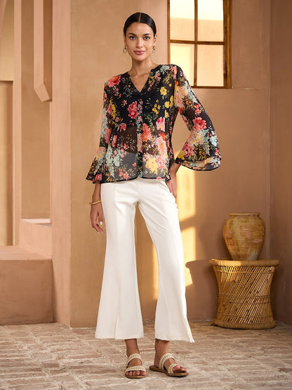 Moonlight Blossom Flowy Chiffon Blouse